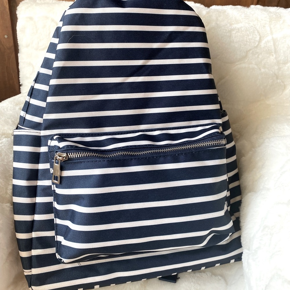 *SOLD* Navy And White Canvas Backpack, NWOT